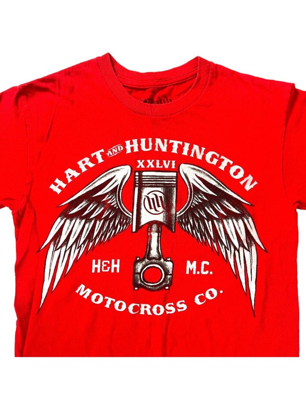 Hart and Huntington Tattoo Motocross Vtg Mens T-Shirt size Small Piston Wings
